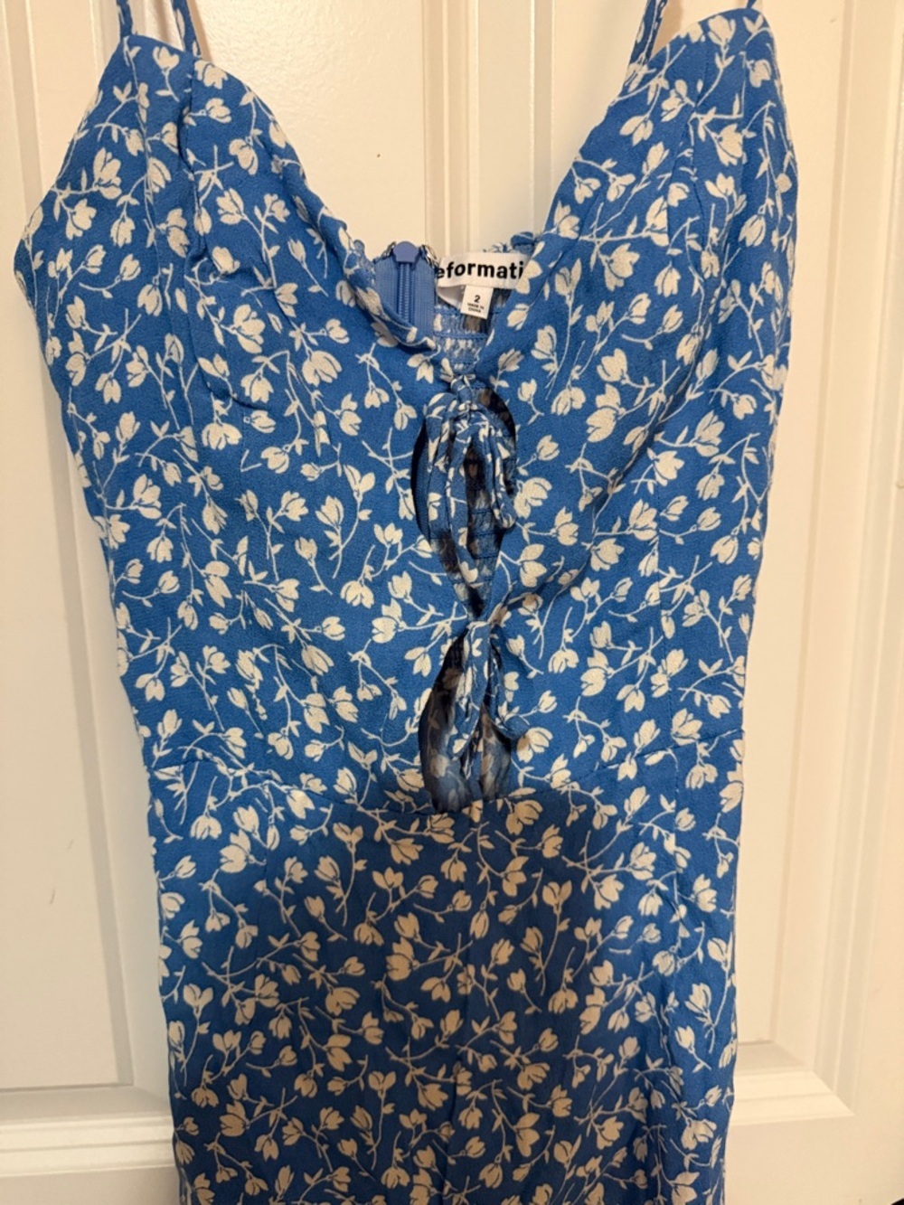 Reformation Bascom Dress Size 2 Blue Floral Tie Front Mini Dress - Picture 4 of 6